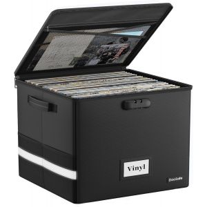 lbgwp60-Boîte De Rangement Ignifuge Pour Disques Vinyles Avec Serrure, Noir , 41X33X33Cm, Poche Pour Carte D'Identité - Neuf