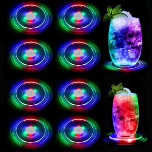 Upgrade Lot De 8 Dessous De Verre Lumineux Pour Verres Avec 3 Modes D'éclairage Rvb,Dessous De Verre Lumineux,Dessous De Verre Led Pour Verres,Verre À Whisky,Fête Bar Ktv - Neuf