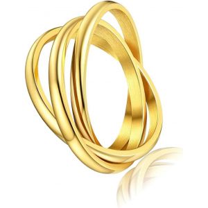 Yemaesre-Bague À 3 Anneaux Pour Femme - En Acier Inoxydable - Bague Simple En Argent - Bague De Fiançailles Polie - Bijou Fantaisie Pour Votre Look Individuel, Acier Inoxydable, Aucune Pierre Précieu - Neuf