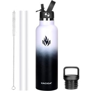 Gjfty-Bouteille D'eau En Acier Inoxydable Avec Paille ¿Pour Boissons Chaudes/Froides 500/750/1000/Ml ¿Bouteille D'eau Isotherme Sous Vide -Avec 2 Couvercles De Rechange Et Une Brosse À Paille - Neuf