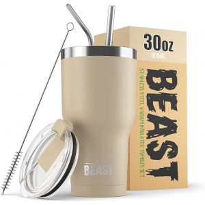 Beast Mug Isotherme Cafe - 550ml I Argent&eacute; I Acier Inoxydable I , Tasses Isothermes I 2 Pailles Et Brosse Nettoyage I Thermos Caf&eacute;s De Voyage Double Paroi I Caf&eacute; Chaud Ou Glac&eacute; - Neuf