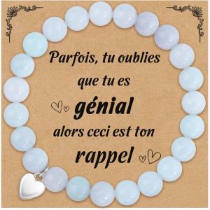 Eryi-Cadeau Femme Bracelet Pierre Naturelle Pour Femme Idee Cadeau Anniversaire Noël Saint Valentin Bracelet De Perle Avec Pendentif En C?ur Pour Maman Fille S?ur Amie Ado Couple - Neuf