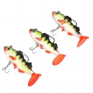 Lot De 3 Leurres De Peche Souples Avec Queue En T Et Revetement (Tete Jaune) - Neuf