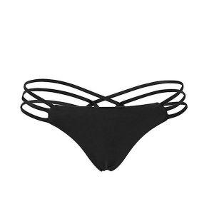 Bas De Bikini String Noir Chic À Bretelles Pour Femme - Taille Xl, Maillot De Bain Confortable Et Élégant Pour Les Fêtes À La Plage Et À La Piscine - Neuf