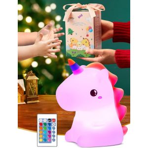 &iquest;Cadeau Enfant-Emballage Cadeau&iquest;Veilleuse Licorne B&eacute;b&eacute;, 16 Couleurs, Dimmable, 1200 Mah Usb Rechargeable, Silicone, Fille - Neuf