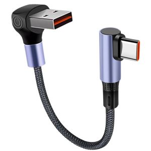 JGD-C&acirc;ble USB vers USB-C court &agrave; 90 degr&eacute;s - Connecteur 6A - C&acirc;ble de charge rapide - Transfert de donn&eacute;es - C&acirc;ble Carplay type C droit pour IP15/16/Plus/Pro/Pro S20 - Neuf
