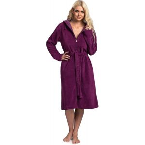 Peignoir De Bain Femme Avec Fermeture Eclair Zip-Peignoir Femme Avec Capuche En Coton Oekotex Ultra Doux-Robe De Chambre Femme - Neuf