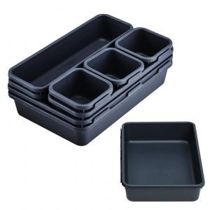 Plateaux De Rangement Pour Tiroir, Noir Cosmétiques Diviseur Organisateur En Plastique Avec Boîtes 3 Tailles Pour Bureau, Coiffeuse, Salle De Bain, La Cuisine (Lot De 8) - Neuf