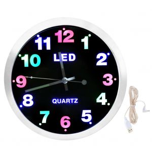 HJLIAN Horloge murale a quartz a LED avec lumiere coloree, decoration d'interieur - Neuf