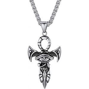 Eryi-Collier Avec Pendentif Oeil D'horus/Croix Égyptienne/Anubis/Serpent En Acier Inoxydable Bijoux Religieux Pour Homme Femme Pendentif Avec Chaîne Argent - Neuf