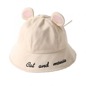 Chapeau De P&ecirc;cheur &Agrave; Queue De Souris Mignon En Fibre Acrylique Beige - Chapeau Solaire Respirant Avec Ruban Et Bord Large 58cm Pour Femme &Eacute;t&eacute; Quotidien Plage Voyage - Neuf