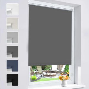 Store Enrouleur Occultant Sans Per&ccedil;age Installation Facile 100% Opaque Protection Thermique Solaire Pour Fen&ecirc;tre Porte,85 X 110 Cm, Gris Fonc&eacute; - Neuf