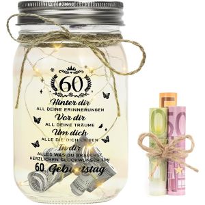 Trahoo-Bouteille Lumineuse Led, Veilleuse Mason, Cadeaux Pour 60e Anniversaire, Bouteille Lumineuse &Agrave; Led Avec Dicton, Cadeau D'anniversaire Pour Les Hommes Et Les Femmes De 60 Ans - Neuf