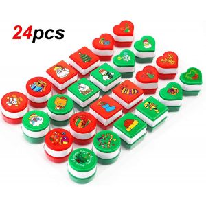 24 Pcs Timbre De No&euml;l Auto-Encreur Timbre De No&euml;l Enfants No&euml;l Fait Carte D'&eacute;tiquette Cadeau - Neuf