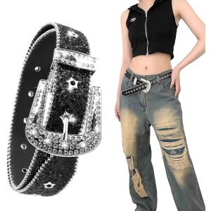 Cauc-Ceinture En Cuir Avec Strass, 103x3.8 Cm Ceinture Clout&eacute;e, Ceintures Strass Pour Femme Homme, Avec Trous De R&eacute;glage, Style Roche Gothique, Bling Bling Y2k Belt Pour Jeans, Pantalons, Robes, Jupe - Neuf