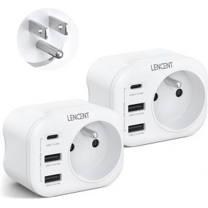 COPO-2 Packs Adaptateur Prise Usa Américaine Canada Mexique Thaïlande Adaptateur De Voyage 2 Ports Usb Et 1 Port Usb-C Adapté Aux États-Unis,Adaptateur Électrique Mâle Usa/Femelle France - Neuf