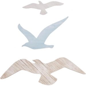 3 Styles Bois Mouette Plage Décoration Murale Décors sur Le Thème Côtier Art Mural en Bois Mer Mew Nautique Océan Ornements Suspendus Mouette Sculpture Murale pour Salon Restaurants Cafés - Neuf