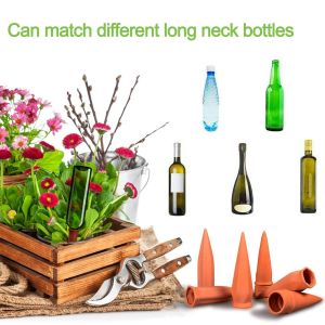 C&ocirc;ne D'arrosage en Terre Cuite pour Plantes, Lot de 4 Arrosage Bouteille Piquets d'auto-arrosage Automatique, Systeme de l'eau Goutte &Agrave; Goutte pour Plantes d'int&eacute;rieur d'ext&eacute;rieur en Vacances#1 - Neuf