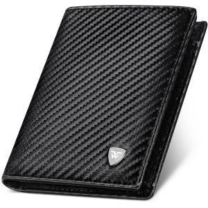 CMJAAGUR-Portefeuille En Cuir Carbone Pour Hommes Bloquant Rfid Avec 11 Emplacements | Vertical À Trois Volets | Cadeaux De Noël Et Anniversaire | Noir[M3] - Neuf