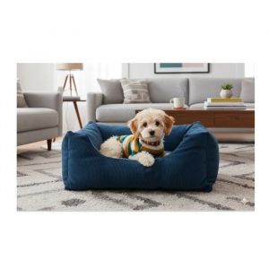 Coussin Panier - C&ocirc;tel&eacute; Bleu 65 X 50 X 20 Cm - Housse Amovible Zipp&eacute;e - Fond Antid&eacute;rapant - Rembourrage Polyester+Mousse - Neuf