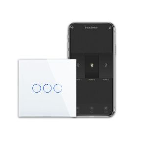 Interrupteur Tactile Intelligent Fonctionnant Avec Alexa, Google Assistant - Interrupteur Wi-Fi Encastré - Avec Panneau En Verre - Interrupteur Mural Triple En Blanc - Conducteur N[MAT791002] - Neuf