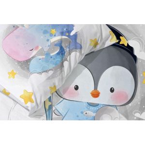 Sjzg-Parure De Lit Pour Enfant - 100 X 135 Cm + 40 X 60 Cm - Motif Imprim&eacute; Pingouin - 100 % Coton - Fermeture &Eacute;clair - Facile D'entretien - Neuf