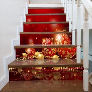 No&euml;l Escalier Autocollants, autocollant de PVC Boule de No&euml;l Motif de peintures Murales Stickers muraux de No&euml;l D&eacute;coration de la Maison 39.3""w x 7""h - Neuf