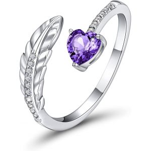 Bague De Femme Avec Plume Et Pierre De Naissance, Bague De Fian&ccedil;ailles Reglable En Argent Sterling 925 Pour Femme Et Fille Bague Cadeau Taille 6-12 - Neuf