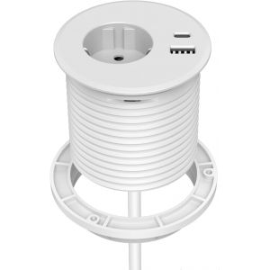 Prise Encastrable Plan de Travail avec 1 Prise, 1 Port USB C, 1 Port USB A, 80 mm de Diam&egrave;tre, Prolongateur de 2M de C&acirc;ble, Prise Bureau pour la Cuisine, Le Bureau, Les Meubles (White) - Neuf