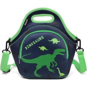 Sac à déjeuner thermique en néoprène pour enfants,sac à déjeuner léger et pliable pour garçons et filles pour l'école,la garderie,le pique-nique avec bandoulière amovible,dinosaure vert - Neuf