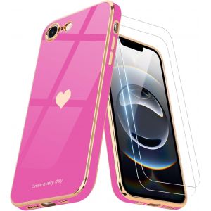Eryi-Coque Compatible Avec Iphone 16e + 2 Films De Protection D'écran, Coque Pour Fille, Coque De Protection D'appareil Photo Galvanisée Pour Iphone 16e, Rose Pink - Neuf