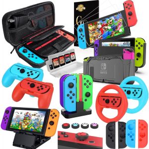 Kal-18 In 1 Nintendo Switch Accessoire-Étui De Protection Avec Protection D'écran, Support De Jeu, Coque De Commutateur, Capuchon De Manette, Poignée Et Volant,Chargeur Pour Joy-Con -Rouge - Neuf