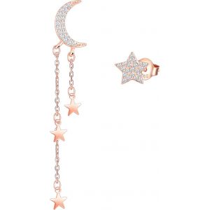 Kal-Boucles D'oreilles D'&eacute;toile Et De Lune, Boucle D'oreille En Argent 925 Pour Femme Fille, Pendants D'oreilles Asym&eacute;triques En Argent Sterling, Serties De Zircons, Hypoallerg&eacute;niques - Neuf