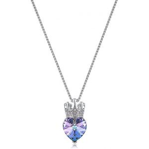 Princesse Reine Couronne Colliers Pour Filles Femmes Coeur Cristal Pendentif Collier Noël Valen - Neuf