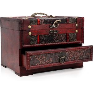 Boîte À Bijoux En Bois, Boîte De Rangement En Bois, Boite A Bijoux Femme,Boite Bijoux,Boite Rangement Vintage Organisateur De Bijoux Coffret À Bijoux Avec Tiroirs Et Miroir Pour Bague, Collier,Montre - Neuf