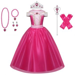 120cm&iquest;Filles Robe De Princesse Belle Au Bois Dormant Costume Avec Des Accessoires De Tulle Maxi Robe De F&ecirc;te D'anniversaire De Halloween, F&ecirc;te De No&euml;l, Carnaval Cosplay Robe De Soir&eacute;e - Neuf