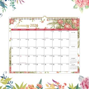 Calendrier mural 2026, janvier &iquest;&iquest; d&iquest;&iquest;cembre 2026, Planificateur familial avec vacances, Fleurs v&iquest;&iquest;g&iquest;&iquest;tales, Calendrier familial pour la maison, le bureau Calendrier mensuel - Neuf