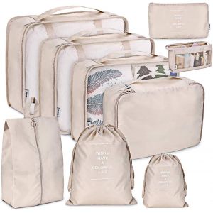 KALANKA-9 pièces Oorganisateur valise, pochette de Voyage multifonctions, sacs à vêtements Étanche, Organiseur Pochettes de Rangement, sac à chaussures/cosmétiques, packing cubes for travel, Beige - Neuf