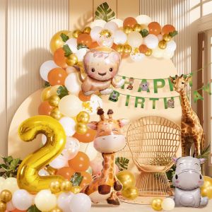 CAUC-2&egrave;me anniversaire gar&ccedil;on fille 2 ans d&eacute;coration anniversaire jungle animaux de la for&ecirc;t, ballons safari 2 d&eacute;coration anniversaire enfant, d&eacute;coration anniversaire animaux - Neuf
