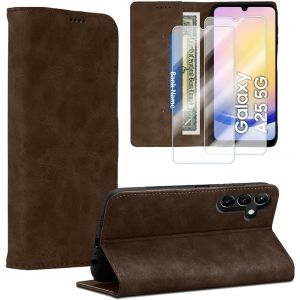 KALANKA-&Eacute;tui de protection pour Samsung Galaxy A25 5G avec 2 pi&egrave;ces de protection blind&eacute;e en verre blind&eacute; pour Galaxy A25 5G, &eacute;tui de protection &agrave; rabat en cuir synth&eacute;tique de qualit&eacute; sup&eacute;rieure et f - Neuf