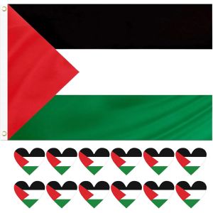 Mevronisshop-Drapeau De La Palestine - 150 X 90 Cm - 1 Avec 12 Autocollants - C?Ur Palestinien - Drapeau Palestinien - Avec ?Illets - R&eacute;sistant Aux Intemp&eacute;ries - Pour L'ext&eacute;rieur - Neuf