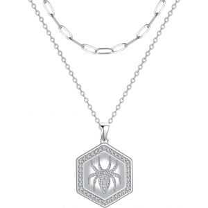 Kal-Collier Femme Ange Gardien Argent Sterling 925 Pendentif Avec Double Chaîne,Cadeaux Bijoux Pour Femmes - Neuf