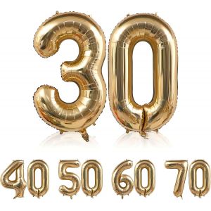 MEVRONISSHOP-Ballons Anniversaire 30 Ans-107CM Ballon G&eacute;ant en Aluminium Num&eacute;ro 30 - Gonflables &agrave; l'H&eacute;lium - Couleur Or Ballons 30 ans Anniversaire -42 Zoll -&Eacute;paissi et r&eacute;utilisable Pour le 30e F&ecirc;te - Neuf
