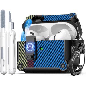 Compatible avec AirPods Pro 2 gen (Auto Pop-up Cover) avec kit de Nettoyage,pour Airpods Pro 2/1 gen (2023/2022/2019),pour Airpods Pro Case (USB-C/Lightning),CF Bleu - Neuf
