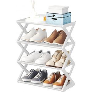 Kgabery-Étagère À Chaussures Pliable,Matière Plastique Épaisse,Gain De Place Et Rangement De Chaussures Pliable Réglable À 4 Niveaux Pour Placard D'entrée Et Couloir (Noir) (White) - Neuf