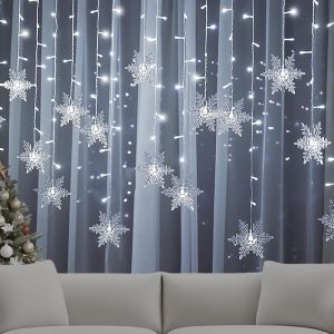 KAL-Rideau Lumineux Noël Led Flocon De Neige Guirlandes Lumineuse À Pile Étanche 96Led 8 Modes Rideau Lumineux Interieur Décoration De Noël Pour Interieur Exterieur Chambre Fenetre Mariage Noël Deco - Neuf