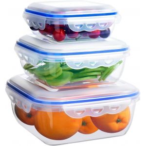 Mevronisshop-Lot De 3 Boîtes De Conservation Avec Couvercle, Boîtes Alimentaires, Anti-Fuites, Passe Au Micro Ondes/Lave-Vaisselle, Boite Alimentaire Plastique Pour Conservation Et Repas, Carré - Neuf