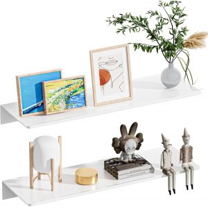 Etagere Murale sans Percage en Metal 2 Pi&egrave;ces, &Eacute;tag&egrave;re Flottante en Aluminium r&eacute;sistant &agrave; la Rouille, Tablette Murale pour Salon, Chambre, Salle de Bain (30cm, Blanche) - Neuf