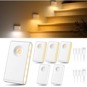 Ulteronixshop-Lot De 6 Veilleuse Detecteur De Mouvement, 3 Couleurs Et Luminosit&eacute; R&eacute;glable, Lampe Detecteur De Mouvement Interieur, Rechargeable Veilleuse Pour Escaliers, Couloirs, Salles De Bains - Neuf