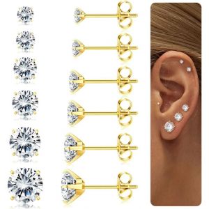 6 Paires Boucles D'oreilles Pour Femmes Hommes Acier Chirurgical Piercing Oreille Hypoallergénique Clou D'oreille 5a Zircone Cubique Cartilage Tragus Piercing Boucles D'oreilles.[X792] - Neuf